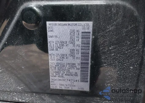 2019 Nissan Rogue Sv from USA, damaged, VIN 5N1AT2MV2KC747545